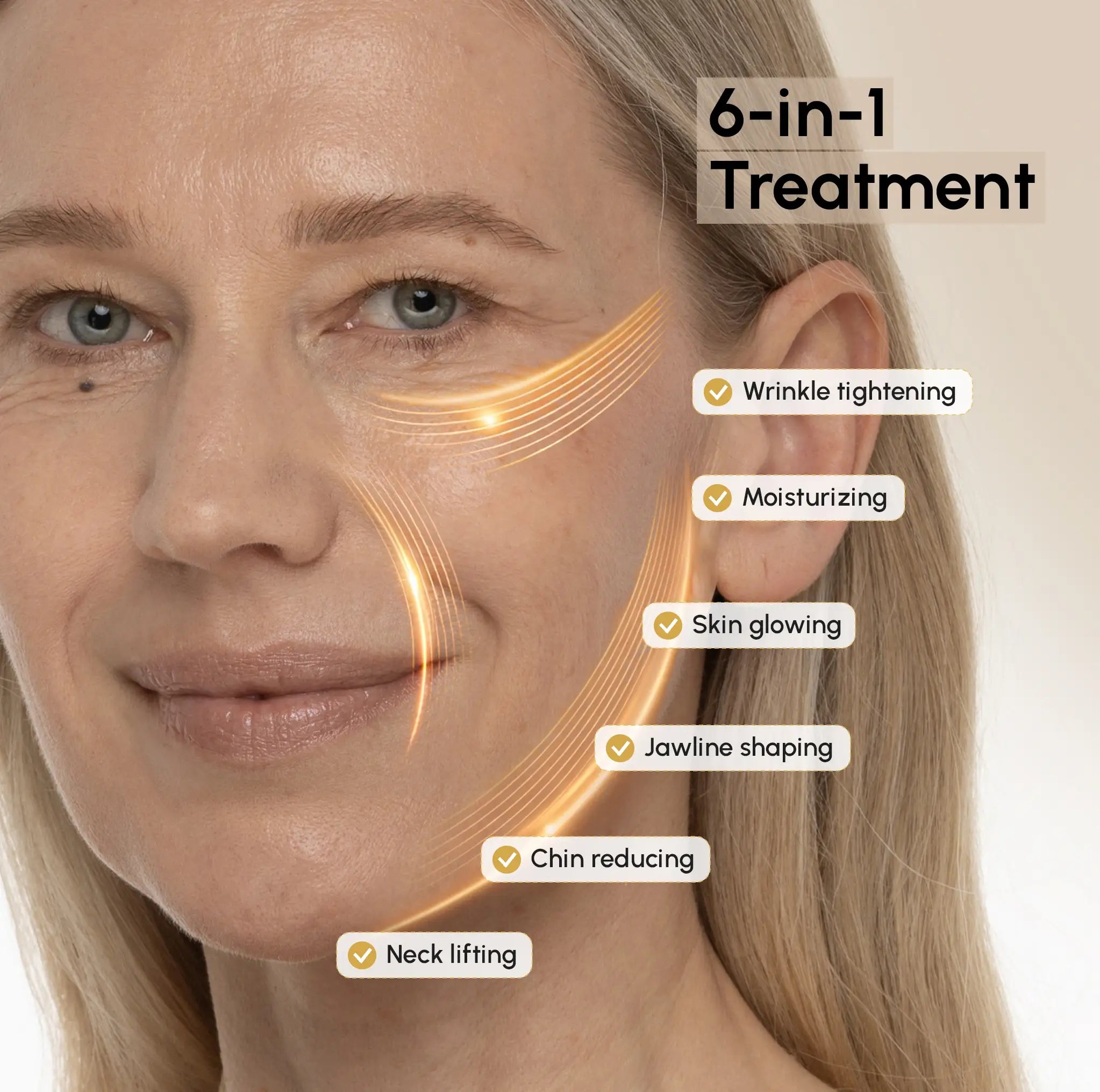 Set of 20 Maree 24K Gold V-Line Lifting Masks in individual sachets, designed for facial contouring and skin tightening.