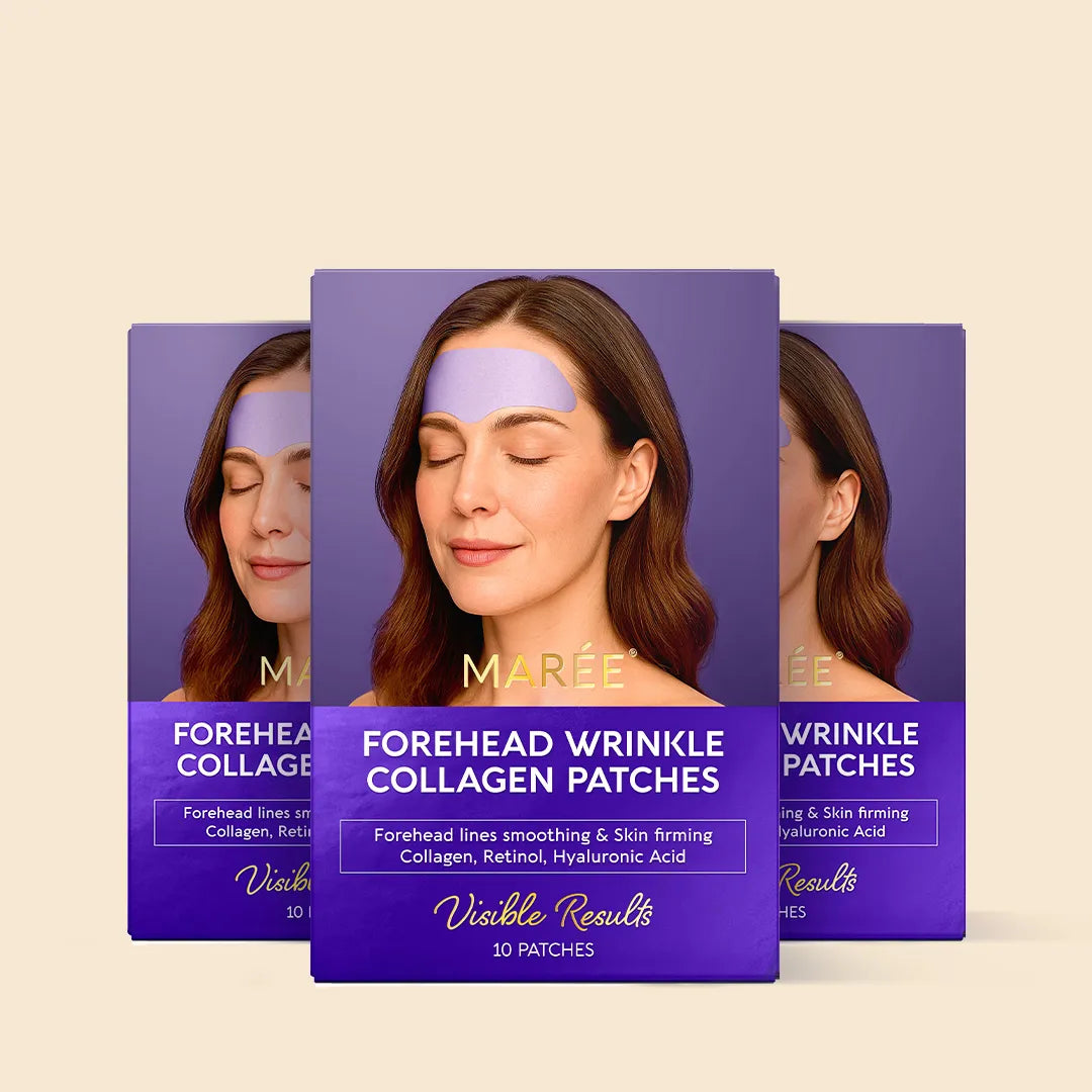 Maree anti-wrinkle forehead patches applied to smooth and relax forehead skin for reducing fine lines and wrinkles.